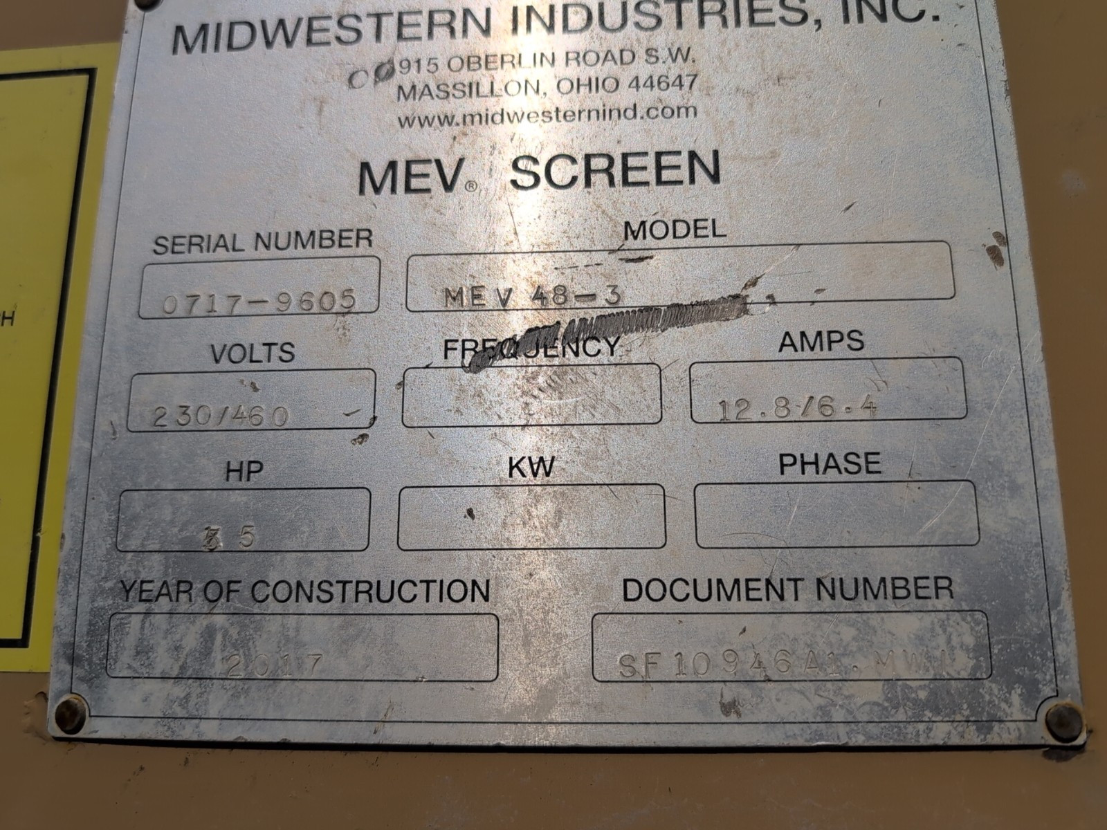Midwestern Industries MEV 48-3 Screen Deck And Frame
