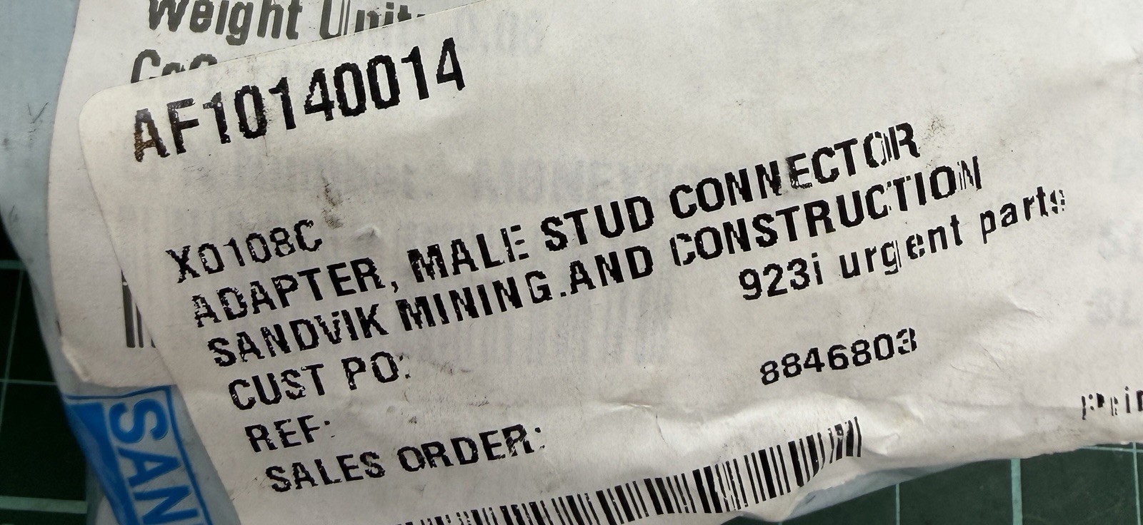 AF10140014 Sandvik Male Stud Connector Hydraulic Adapter Drill Rig 3/4 3/8 NOS