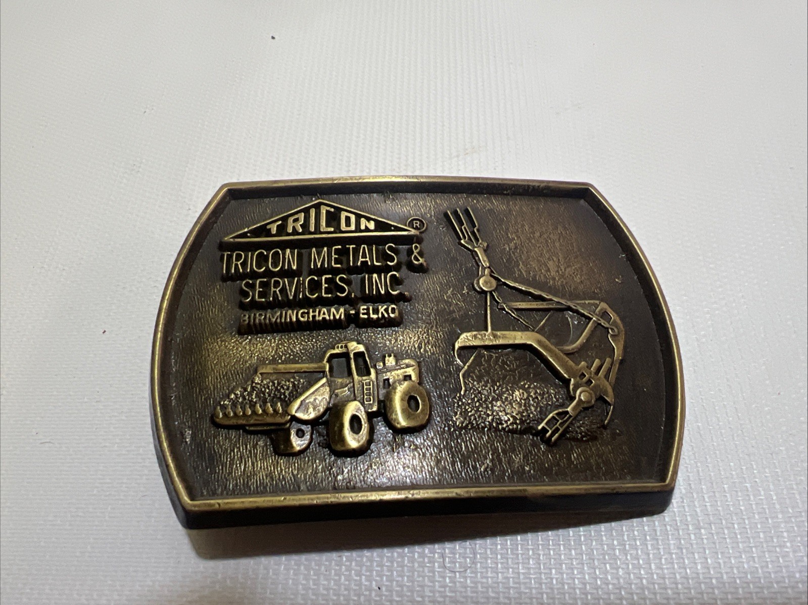 Lot Of 3 BRASS BELT BUCKLES ADVERTISING EVENT TRICON YELLOW STRAND MECHANICS