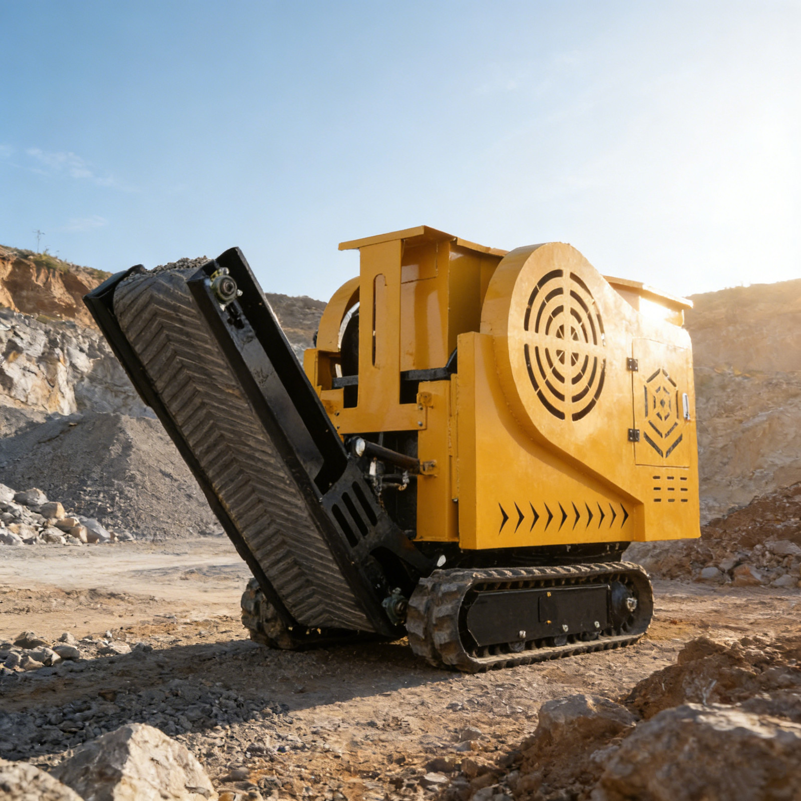 Compact Tracked Jaw Crusher 18HP Mobile Rock Stone Crusher with Conveyor Belt
