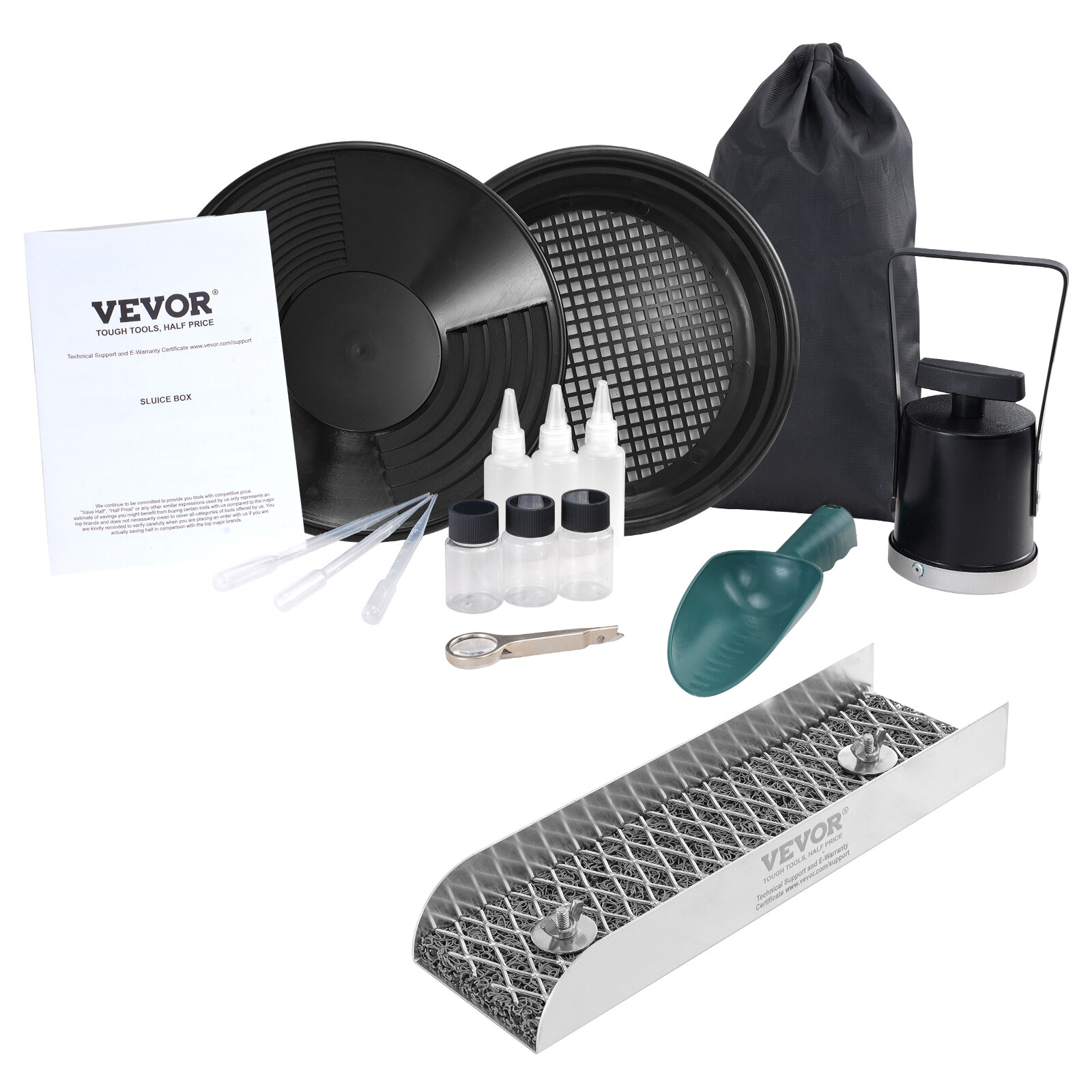 VEVOR Gold Panning Kit With Sluice Box 12″ Aluminum Gold Mining Equipment 16 PCS