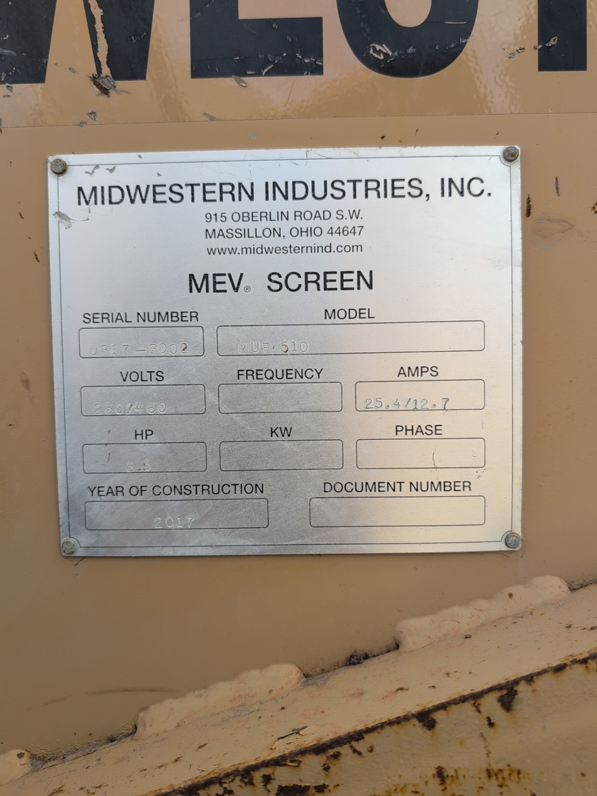 Midwestern MEV MUR 510 Screen With Grizzly