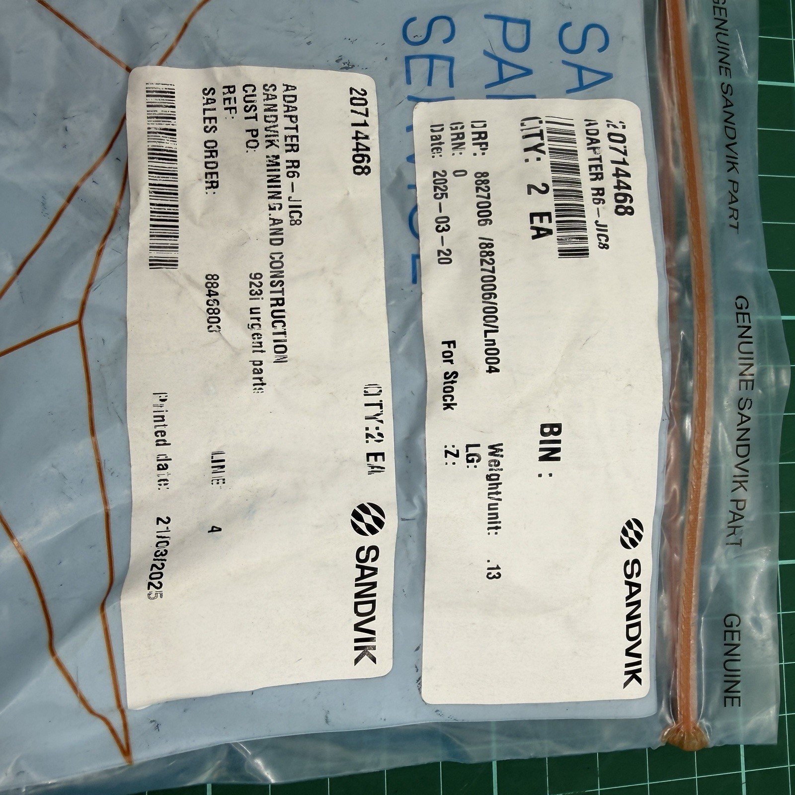 20714468 Sandvik Hydraulic Adapter 3/8 BSPP to 3/4 JIC Straight Drill Rig NOS