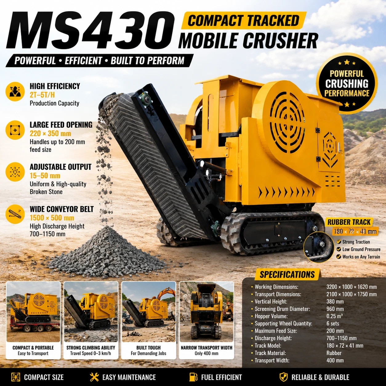 BID for 1.8T Tracked Mobile Jaw Crusher 18HP 220×350mm Stone Ore Mining Grinder