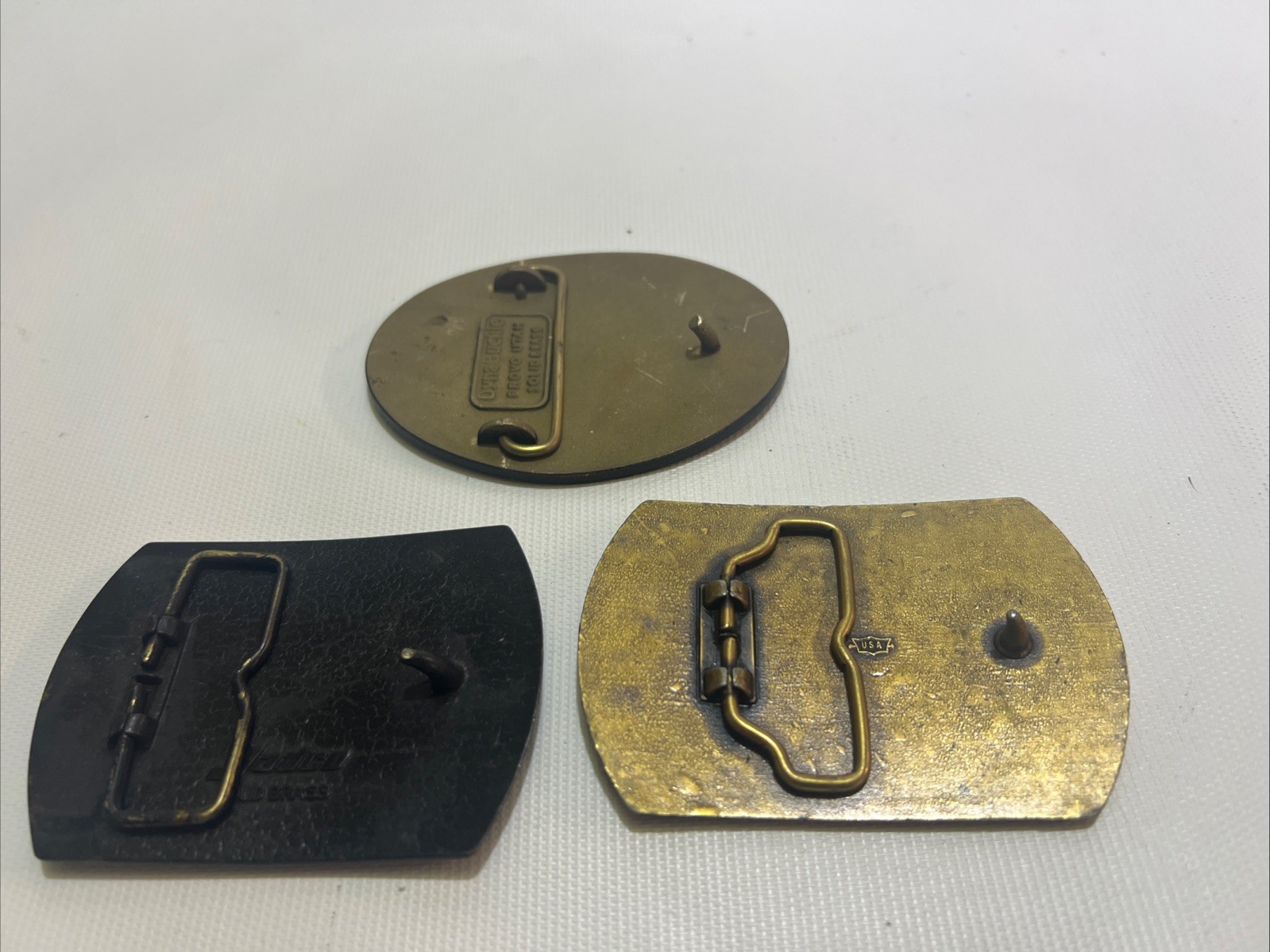 Lot Of 3 BRASS BELT BUCKLES ADVERTISING EVENT TRICON YELLOW STRAND MECHANICS